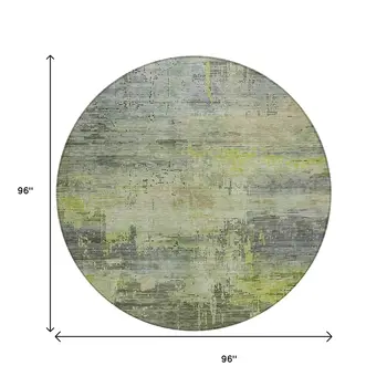 8' Artichoke Green And Charcoal Round Abstract Washable Indoor Outdoor Area Rug