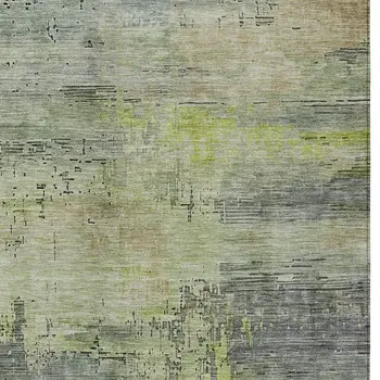 8' X 10' Artichoke Green And Charcoal Abstract Washable Indoor Outdoor Area Rug