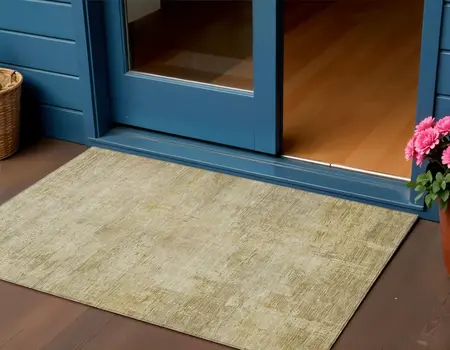 3' X 5' Beige And Wheat Abstract Washable Indoor Outdoor Area Rug