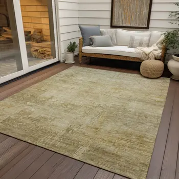 3' X 5' Beige And Wheat Abstract Washable Indoor Outdoor Area Rug