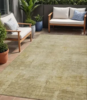5' X 8' Beige And Wheat Abstract Washable Indoor Outdoor Area Rug