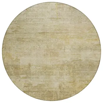 8' Beige And Wheat Round Abstract Washable Indoor Outdoor Area Rug