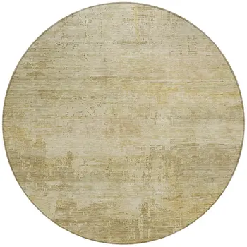 8' Beige And Wheat Round Abstract Washable Indoor Outdoor Area Rug