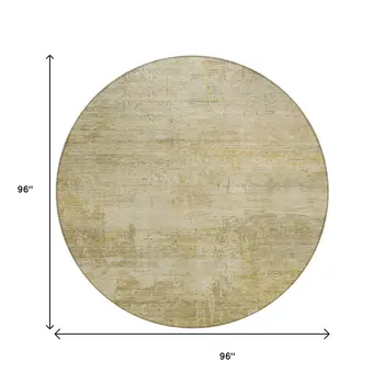 8' Beige And Wheat Round Abstract Washable Indoor Outdoor Area Rug