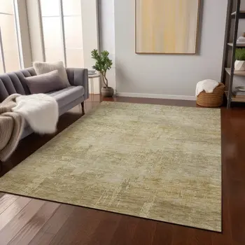 9' X 12' Beige And Wheat Abstract Washable Indoor Outdoor Area Rug