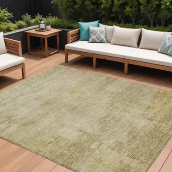 10' X 14' Beige And Wheat Abstract Washable Indoor Outdoor Area Rug