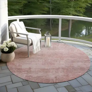 8' Blush And Pink Round Abstract Washable Indoor Outdoor Area Rug