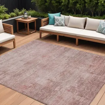 9' X 12' Blush And Pink Abstract Washable Indoor Outdoor Area Rug