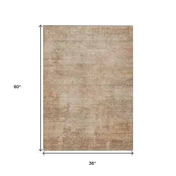 3' X 5' Coral And Beige Abstract Washable Indoor Outdoor Area Rug