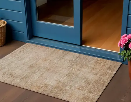 3' X 5' Coral And Beige Abstract Washable Indoor Outdoor Area Rug