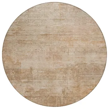 8' Coral And Beige Round Abstract Washable Indoor Outdoor Area Rug