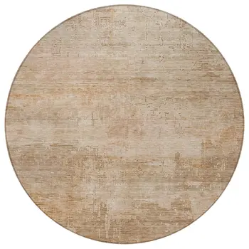 8' Coral And Beige Round Abstract Washable Indoor Outdoor Area Rug