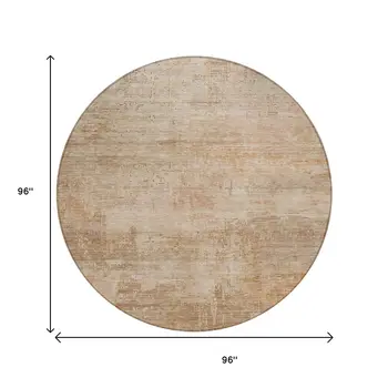 8' Coral And Beige Round Abstract Washable Indoor Outdoor Area Rug