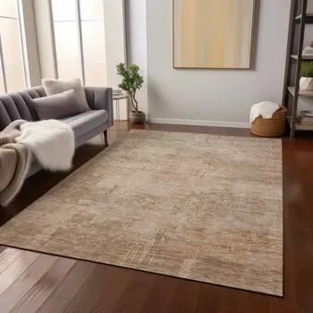 8' X 10' Coral And Beige Abstract Washable Indoor Outdoor Area Rug