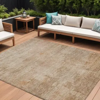 10' X 14' Coral And Beige Abstract Washable Indoor Outdoor Area Rug