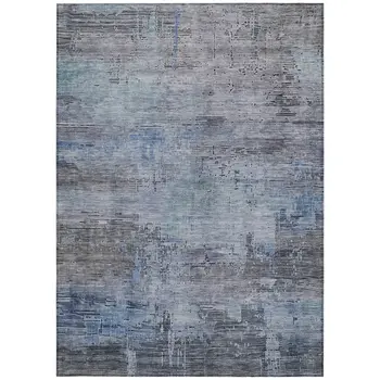 3' X 5' Gray And Blue Abstract Washable Indoor Outdoor Area Rug