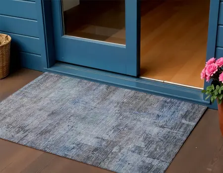 3' X 5' Gray And Blue Abstract Washable Indoor Outdoor Area Rug
