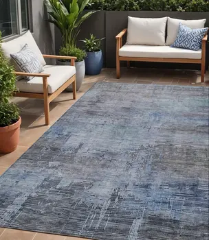 5' X 8' Gray And Blue Abstract Washable Indoor Outdoor Area Rug