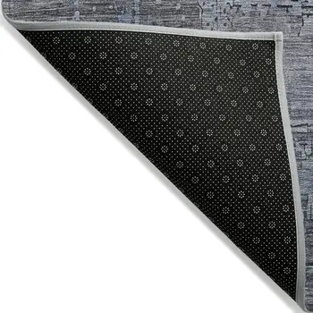 5' X 8' Gray And Blue Abstract Washable Indoor Outdoor Area Rug