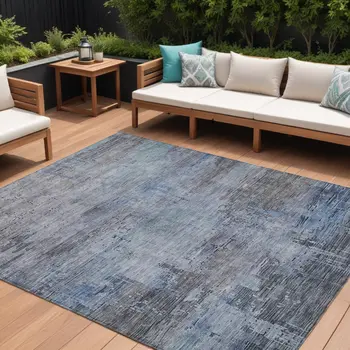 8' X 10' Gray And Blue Abstract Washable Indoor Outdoor Area Rug