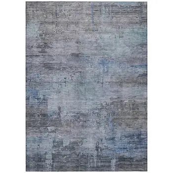 8' X 10' Gray And Blue Abstract Washable Indoor Outdoor Area Rug