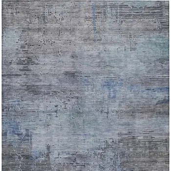 10' X 14' Gray And Blue Abstract Washable Indoor Outdoor Area Rug