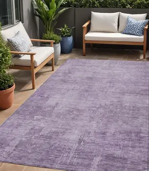 5' X 8' Lavender And Plum Abstract Washable Indoor Outdoor Area Rug