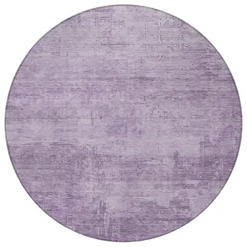 8' Lavender And Plum Round Abstract Washable Indoor Outdoor Area Rug