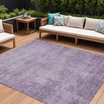 9' X 12' Lavender And Plum Abstract Washable Indoor Outdoor Area Rug