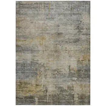 8' X 10' Pewter And Wheat Abstract Washable Indoor Outdoor Area Rug