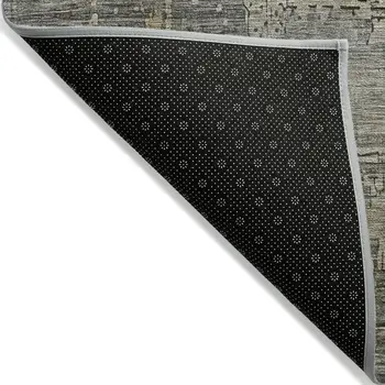 8' X 10' Pewter And Wheat Abstract Washable Indoor Outdoor Area Rug