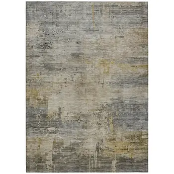 9' X 12' Pewter And Wheat Abstract Washable Indoor Outdoor Area Rug