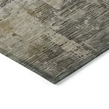 9' X 12' Pewter And Wheat Abstract Washable Indoor Outdoor Area Rug