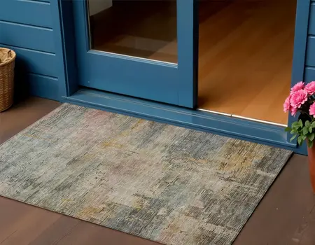3' X 5' Sage And Beige Abstract Washable Indoor Outdoor Area Rug