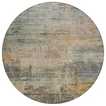 8' Sage And Beige Round Abstract Washable Indoor Outdoor Area Rug