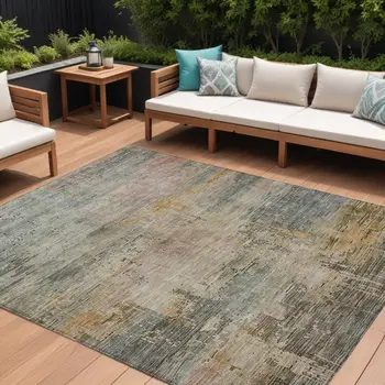 10' X 14' Sage And Beige Abstract Washable Indoor Outdoor Area Rug
