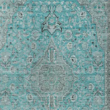 5' X 8' Aqua And Teal Blue Medallion Washable Indoor Outdoor Area Rug