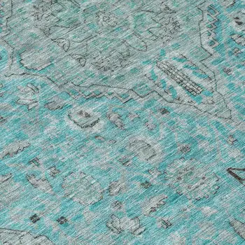 8' Aqua And Teal Blue Round Medallion Washable Indoor Outdoor Area Rug