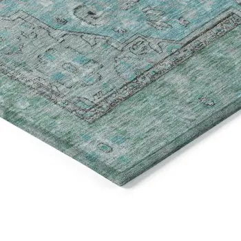 9' X 12' Aqua And Teal Blue Medallion Washable Indoor Outdoor Area Rug