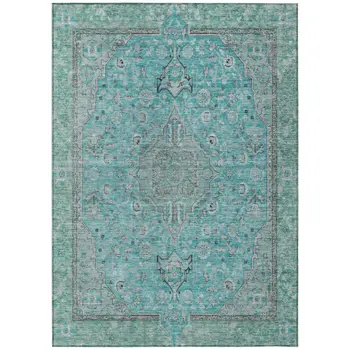 10' X 14' Aqua And Teal Blue Medallion Washable Indoor Outdoor Area Rug