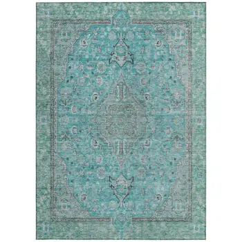 10' X 14' Aqua And Teal Blue Medallion Washable Indoor Outdoor Area Rug