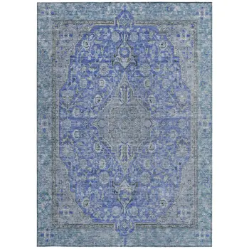3' X 5' Blue And Gray Medallion Washable Indoor Outdoor Area Rug