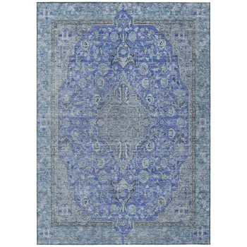 3' X 5' Blue And Gray Medallion Washable Indoor Outdoor Area Rug