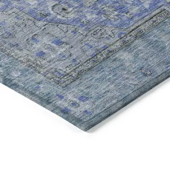 3' X 5' Blue And Gray Medallion Washable Indoor Outdoor Area Rug