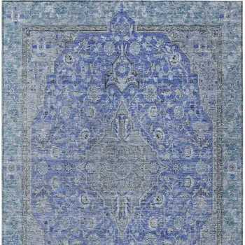 9' X 12' Blue And Gray Medallion Washable Indoor Outdoor Area Rug