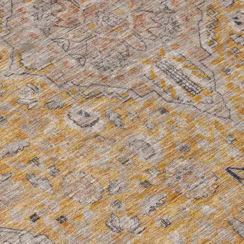 8' Gold And Peach Round Medallion Washable Indoor Outdoor Area Rug