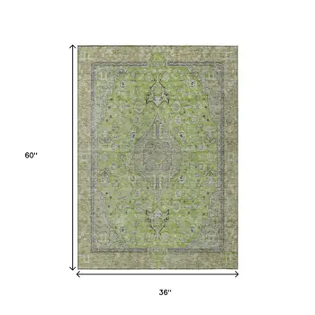 3' X 5' Lime Green And Gray Medallion Washable Indoor Outdoor Area Rug