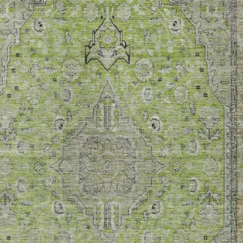 5' X 8' Lime Green And Gray Medallion Washable Indoor Outdoor Area Rug