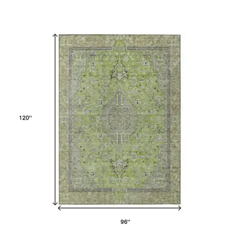 8' X 10' Lime Green And Gray Medallion Washable Indoor Outdoor Area Rug
