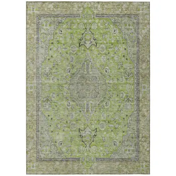 8' X 10' Lime Green And Gray Medallion Washable Indoor Outdoor Area Rug